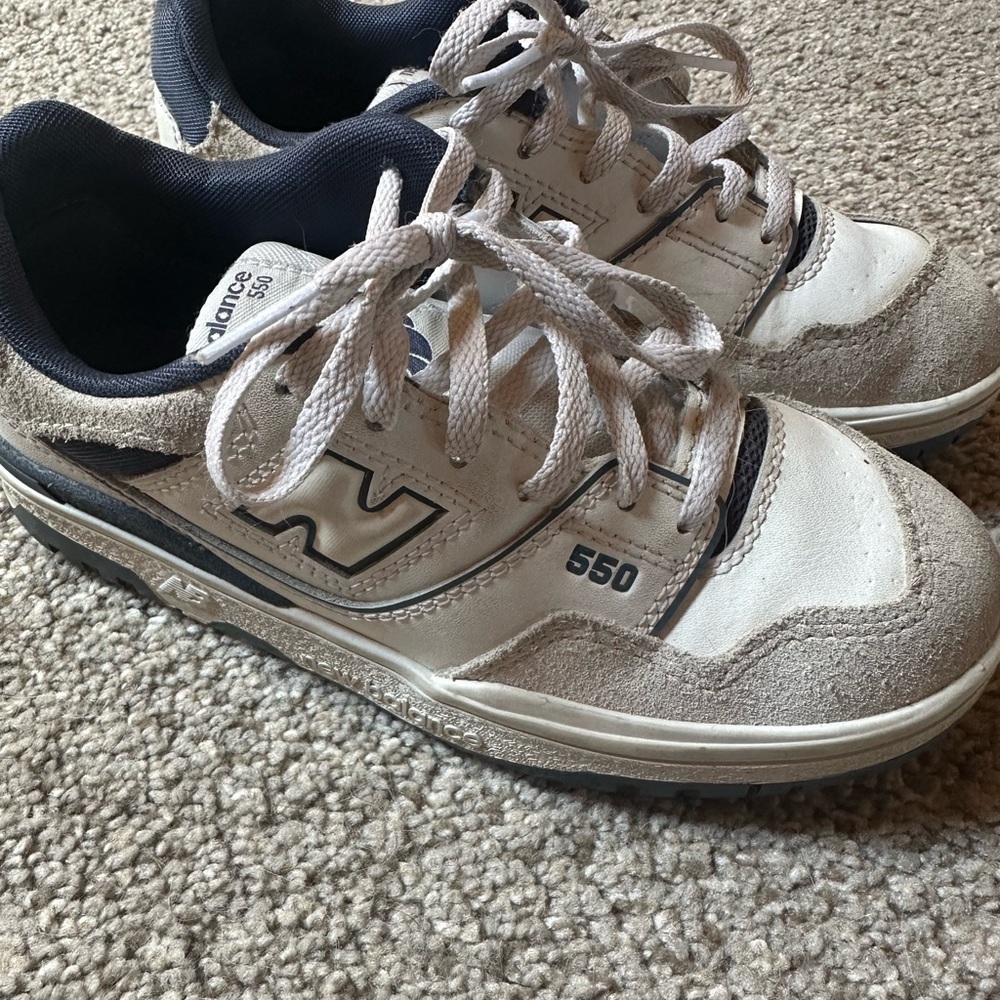 New Balance Kids' 550 White and Navy Sneakers